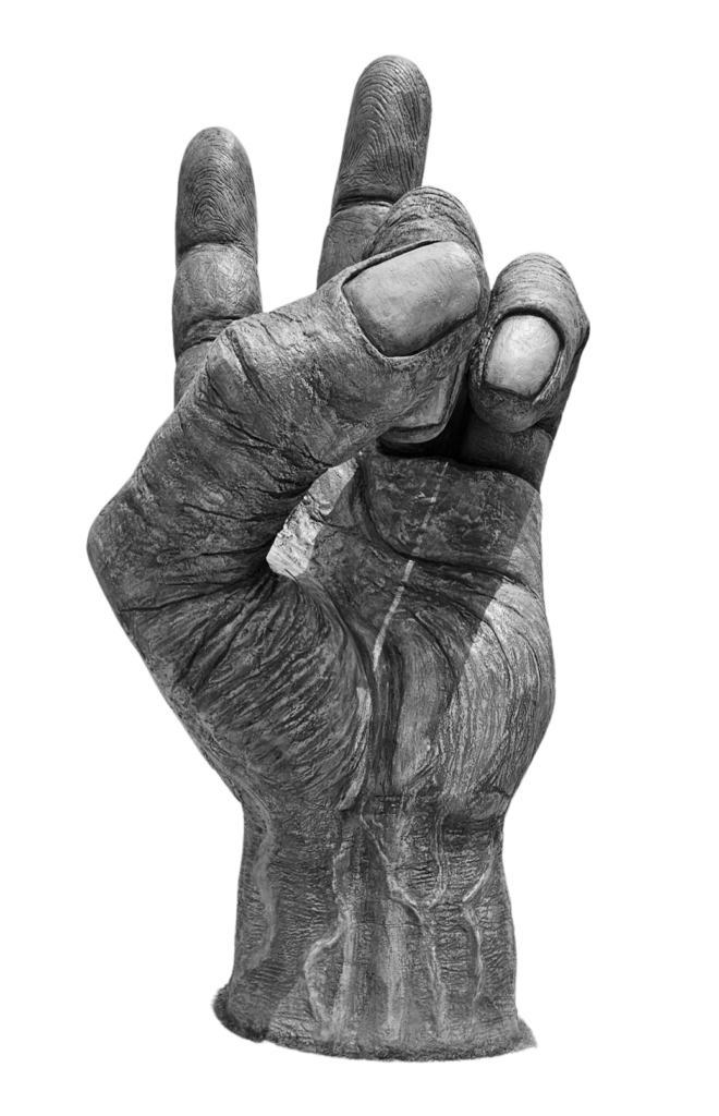 Escultura do cumprimento biker, símbolo dos monumentos da rede