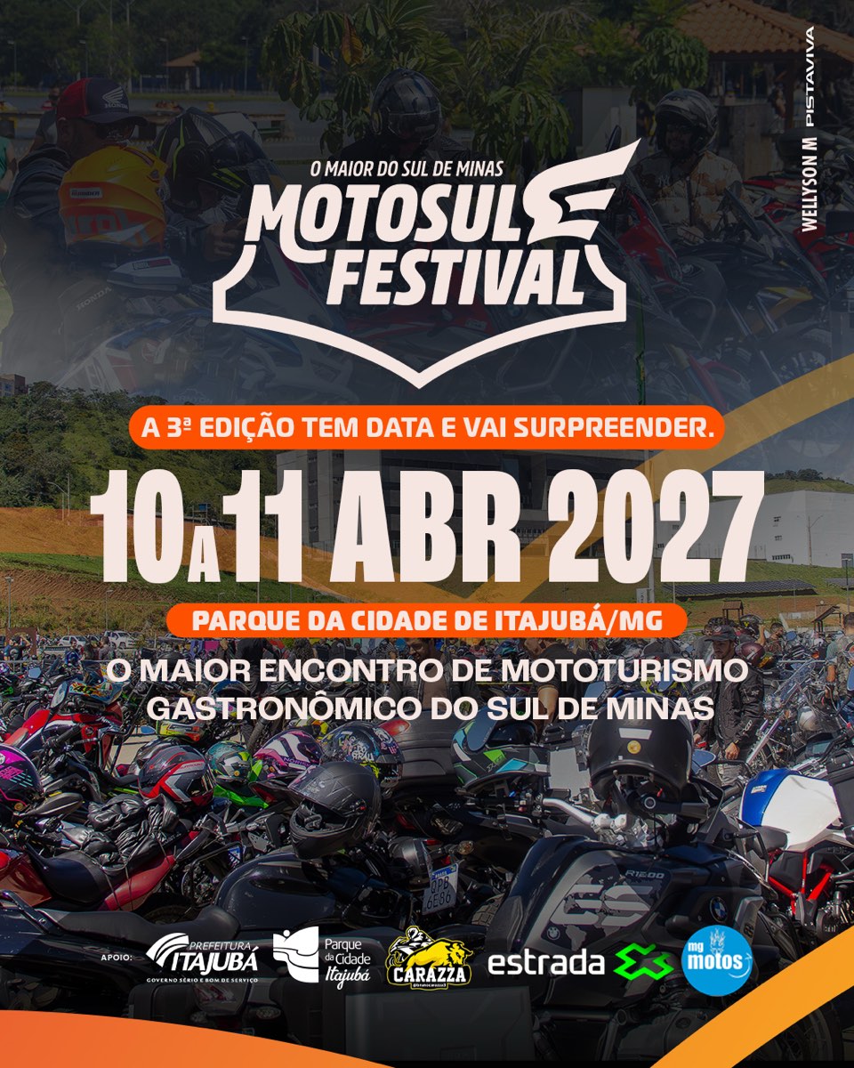 Cartaz oficial do Motosul Festival 2027, em 10 e 11 de abril no Parque da Cidade de Itajubá
