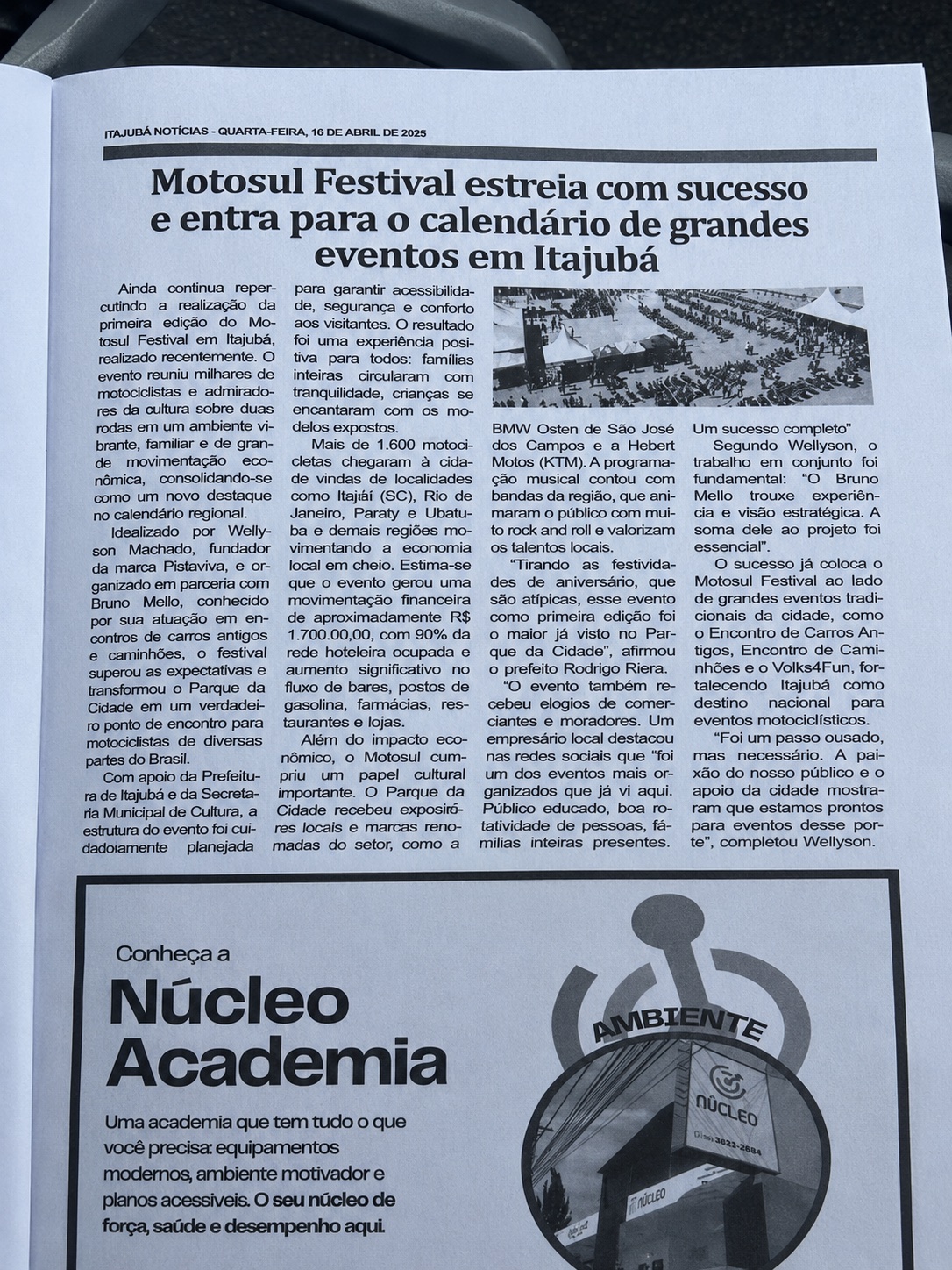 Página do Itajubá Notícias com matéria sobre estreia do Motosul Festival