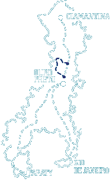 Mapa esquemático do Caminho do Sabarabuçu, fornecido como referência visual